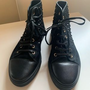 Gucci Black Crystal Studded High Top Sneakers